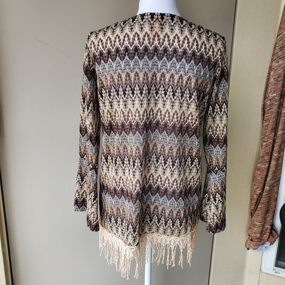 Toffee Apple Tunic Womens Small Brown Blue Tasseled Glitter Boho Peasant Top - Picture 2 of 12